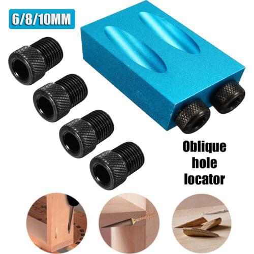 Woodworking Guide Oblique Hole Positioner 6/8/10mm 15 Degree Puncher Locator Pocket Hole Dowel Jig For Carpentry Wood Jointing