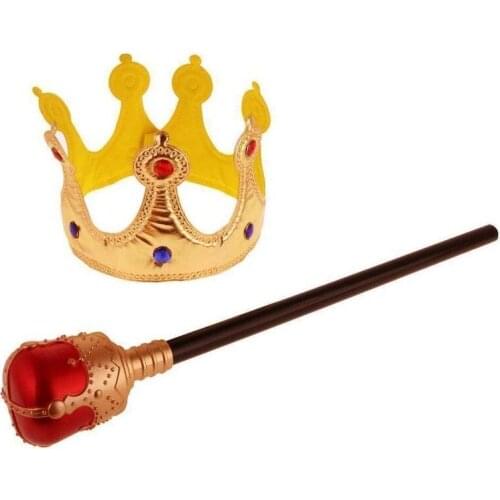 King Queen Princess Dress Up Accessories Children Adult Cosplay Decoration Props Cartoon Golden Crown Scepter Set Boys Girls
