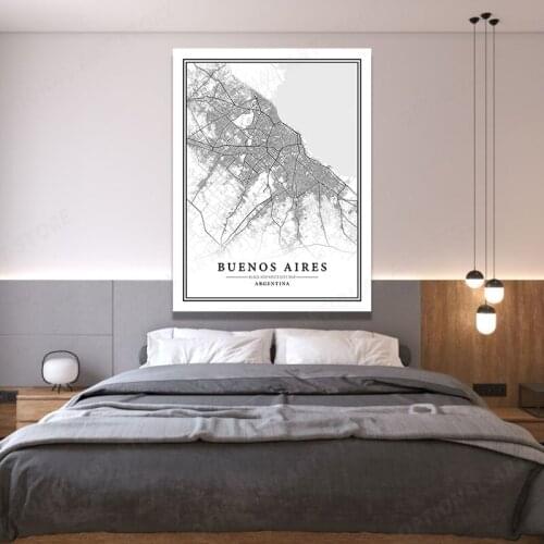 Black And White World City Map BUENOS AIRES Wall Art Canvas Poster Prints Nordic Style Paintings Picture For Living Room
