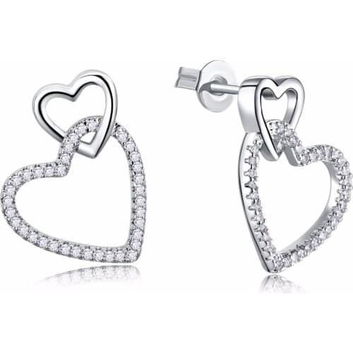 New Look Luxury Double Heart Earrings AAA Cubic Zirconia Wedding Earring Free Allergy Lead Free vintage jewelry