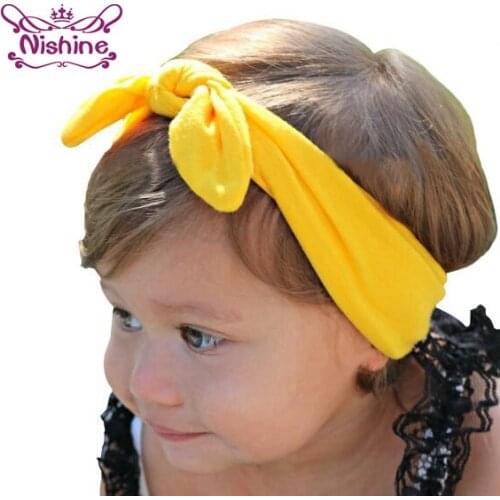 Nishine 15 Colors Fashion Solid Color Headband Rabbit Ear Bow Newborn Head Bandages Kids Photo Shoot Cute Hair Accessories