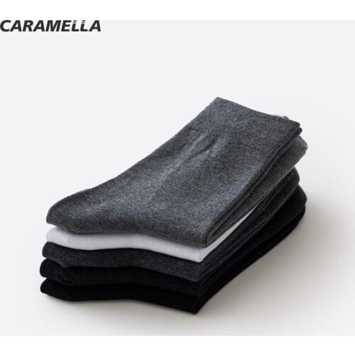 Caramella 4 Pairs/Lot Mens Soks Pure Color 100% Cotton Socks for Business Men Socks Men Sports Anti-Pilling Sweat Absorbent