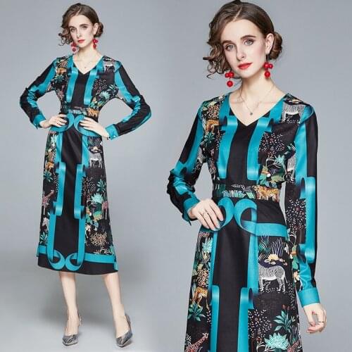 New Winter Dress Women 2021 Luxury Designer Vintage Printed Striped Bandage Dress Formal Office Party Tunic Zipper Bodycon Dress