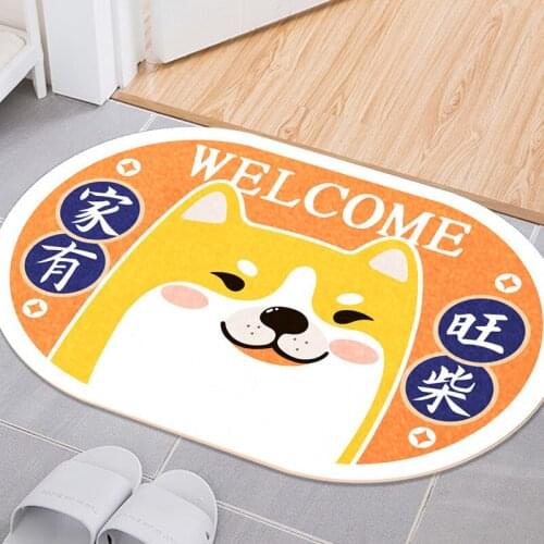 New Cartoon Animal Cat Printing Doormat Cute Shiba Inu Dog Bathroom Kitchen Floor Mat 3D Oval Carpet Home Bedroom Anti-skid Rug
