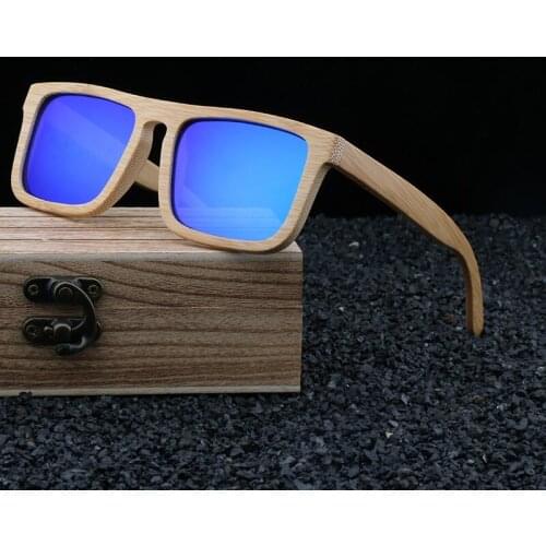 Natural Bamboo Wood Original Sun Glasses 2021 Vintage Polarized Sunglasses for Female Men Retro Design Square Frame