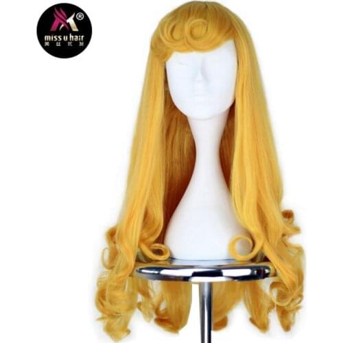 Miss U Hair Synthetic Girls Prestyled Princess Wig Long Curly Golden Yellow Hair Cosplay Costume Party Wig Halloween
