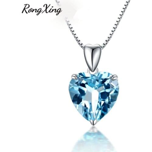 RongXing Mysterious Lake Blue Birthstone Heart Pendants For Women Silver Color AAA Zircon Necklace Gifts ZR0027