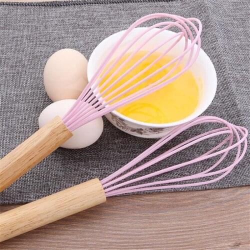 Manual Egg Blender Wooden Handle Silicone Egg Beater Household Kitchen Tools New Practical Kitchen Gadget