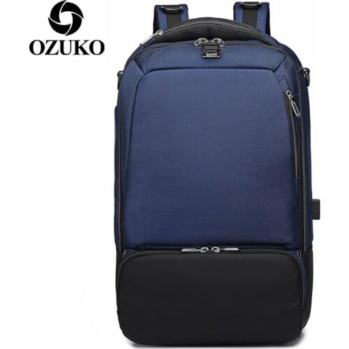 OZUKO Mens backpack waterproof mens backpack with rainproof cover mens big bag brand USB charging Travel Bag Laptop Backpack