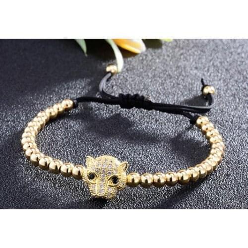 Silver gold copper Gun black leopard micro pave cz zircon cubic zirconia Bracelet adjusted h42 Macrame Charm Braided Bangles