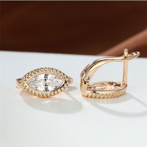 Marquise White Zircon Hoop Earrings Punk Rose Gold Color Wedding Earrings Simple Trendy Crystal Stone Earrings For Women Jewelry