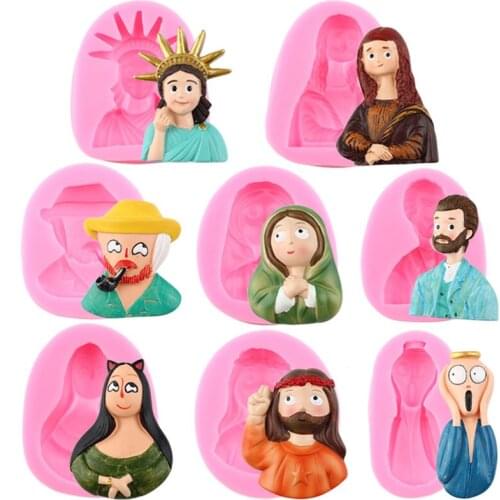 Cute Cartoon Figure Silicone Molds DIY Mona Lisa Statue Of Liberty Fondant Mold Cake Decorating Tools Clay Candy Chocolate Mould