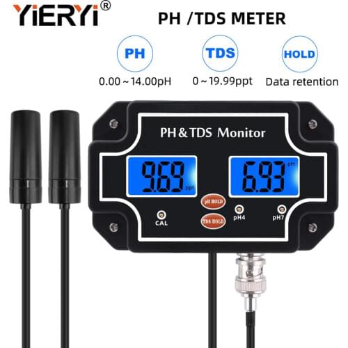 Yieryi 2 in 1 PH/TDS-2683 Water Quality Tester pH/TDS Meter Waterproof Double Display Tester with black color