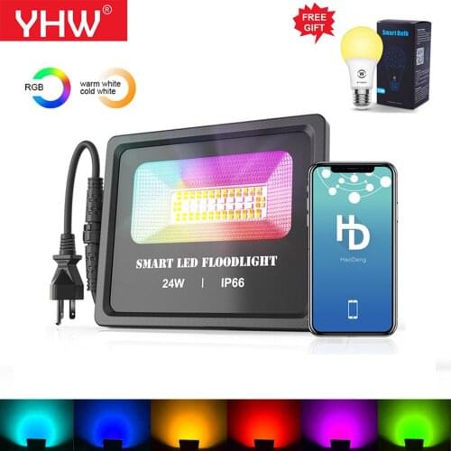 YHW 24W LED Smart Floodlights US Plug RGBCW Bluetooth Mesh Spotlight Wall Lamp Celling Light IP66 Home Outdoor Lighting