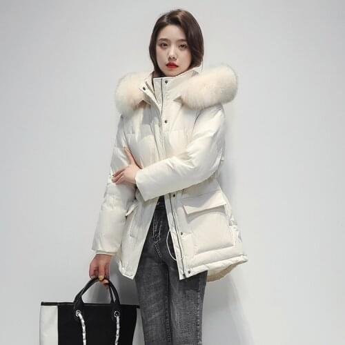 2021 Winter Women 90% White Duck Down Jacket Large Real Raccoon Fox Fur Collar Hooded Warm Womens Feather Coat Outwear Parkas