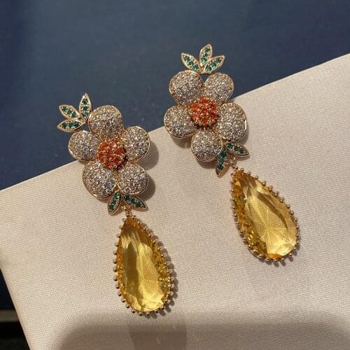 2021 New Women Earrings Flowers Stainless Steel Luxury Jewelry Korean Fashion Gifts Zircon Luxury Jewelry Designer Wedding