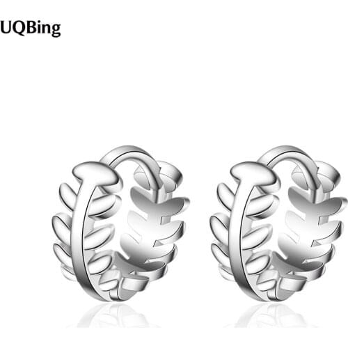 Round Simple Leaves 925 Sterling Silver Women Clip Earrings