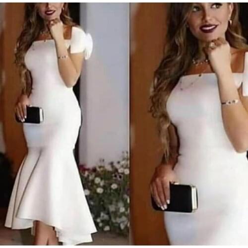 Sleeveless Satin Long White Prom Dresses Rulffled Mermaid Robe De Soiree Ankle Length Formal Party Dresses for Women