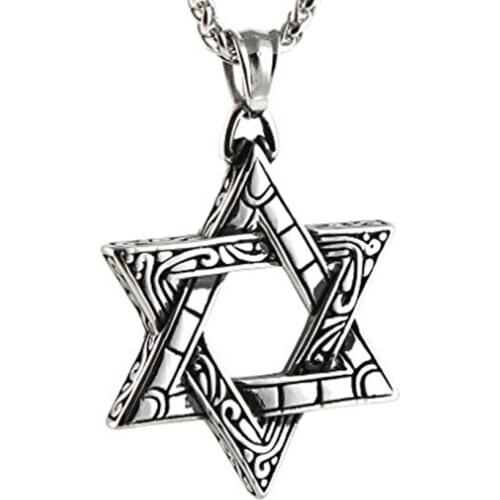 HZMAN Magen Star of David Pendant Necklace Women Men Chain Silver Stainless Steel Israel Necklace