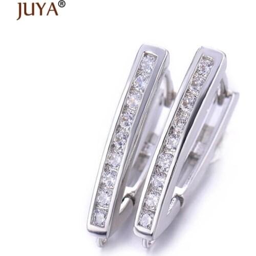 1 Pair 24mm*13mm Creative Bar Shape Inlaid Zircon Rhinestone Earring Hooks Findings Handmade DIY Making Earrings Fittings