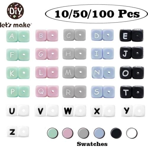 Lets Make 10/50/100pc Silicone Beads Alphabet Letter Food Grade For 26 Letters BPA Free Silicone Letter Teether 6 colours
