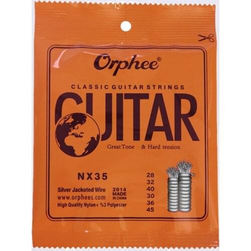 10 Sets Orphee NX35 Clear Nylon Silver Plated Classical Guitar Strings Hard Tension (.028 .032 .040 .030 .036 .045)