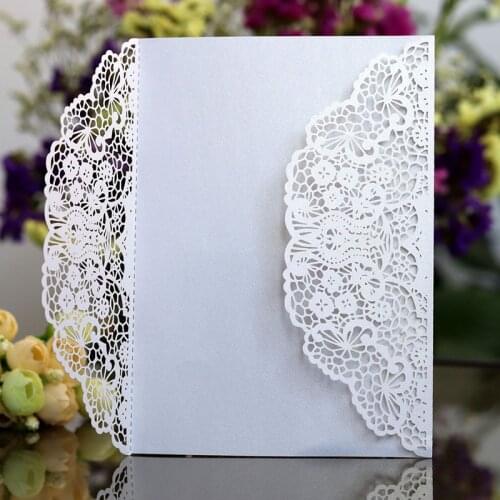 10pcs Elegant Laser Cut Wedding Invitations Card Lace Flower Business Cover Greeting Cards Birthday Wedding Party Favor Supplies