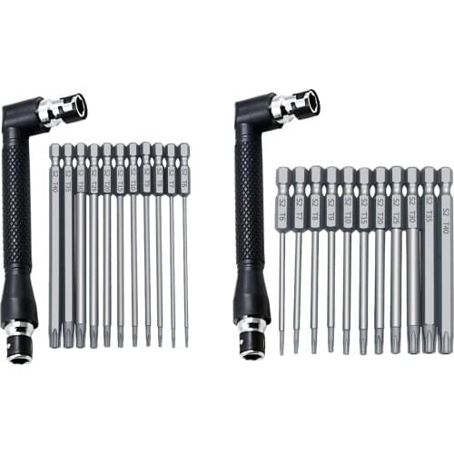 12PCS/Set 1/4 Inch Hex Shank and L Shaped Wrench Set T6-T40 Length S2 Steel Torx Head Screwdriver Drill Set Bits