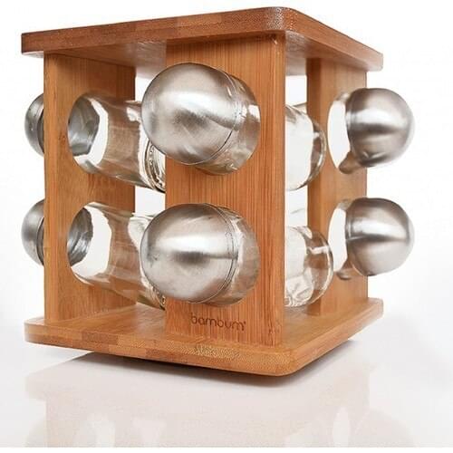 8 pcs Bamboo Spice Rack Seasoning Jars Sugar Bowl Seasoning Organized The Kitchen Tool Sets Kitchen Utensils