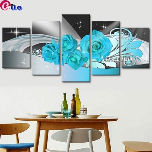 DIY 5D Diamond Painting Abstract Multi-Picture Full Square Mosaic Cross Stitch Diamond Embroidery 5 Piece Green Rose Flower