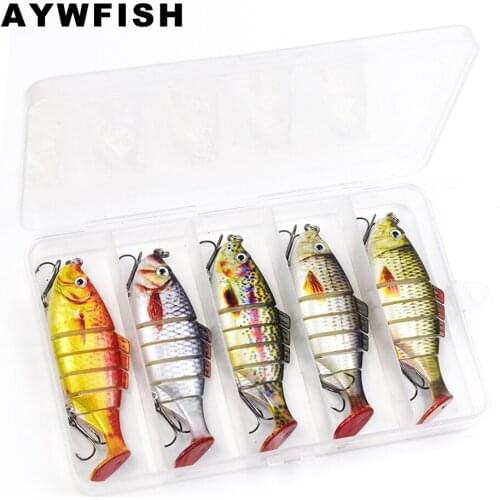 AYWFISH Jointed Swimbait 5PCS A LOT 100mm 16.5g Sinking Bass Fishing Lure Bait Plastic Box Lifelike Swimming Action Hard Wobbler