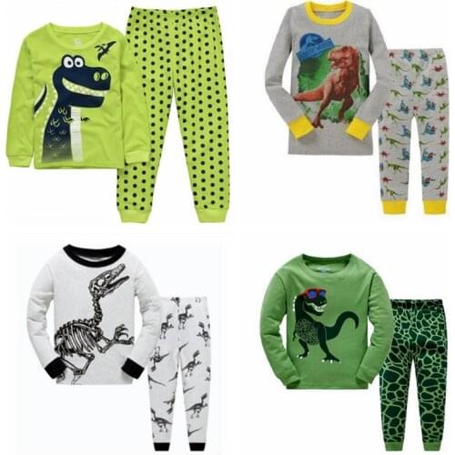 O-neck Children Pajamas Baby Clothing Set Kids Cartoon Dinosaur Sleepwear Long Sleeve Nightwear Boys Animal Pyjamas Pijamas Set
