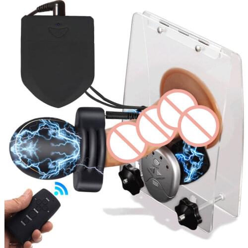 Electro Sex Penis Stimulator Electric Cock Ring Men Bdsm Torture Plastic Cock Cage Ball Crusher Estim Sex Toys Testicle Ring