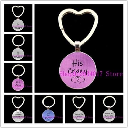 IFUCKINGIoveyou interesting couple letter round glass keychain handmade men and women car round glass keychain pendant