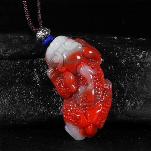 Chinese Red White Jade Dragon Pendant Jadeite Pixiu Necklace Charm Jewellery Fashion Accessories Hand-Carved Amulet Gifts