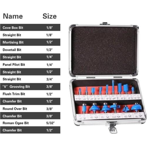 12 / 15Pcs Woodworking Milling Cutters Set 6mm Shank Carbide Router Bit For Wood Trimming Cutter Engraving Cutting Tools