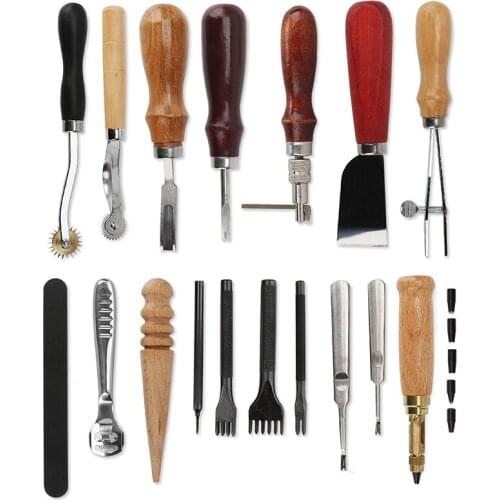 18Pcs Leather Craft Punch Tools Kit SET Stitching Carving Working Sewing Saddle Groover lLeather Craft Tools Set