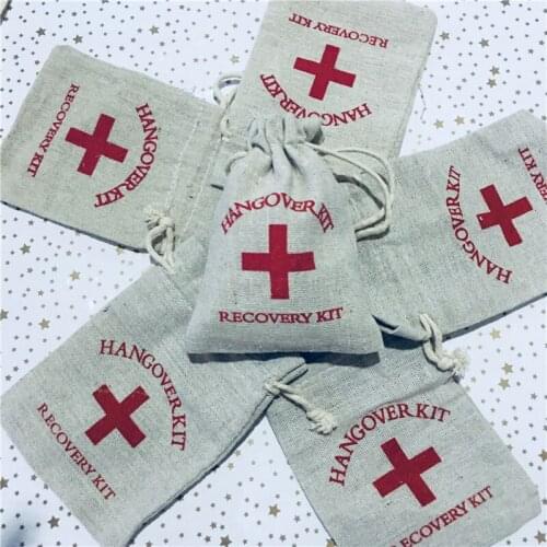 Hangover Kit Bags 10pcsCotton Wedding Favor Holder Jute Gift Bag Bachelorette Decorations Event Party Supplies 10*14cm