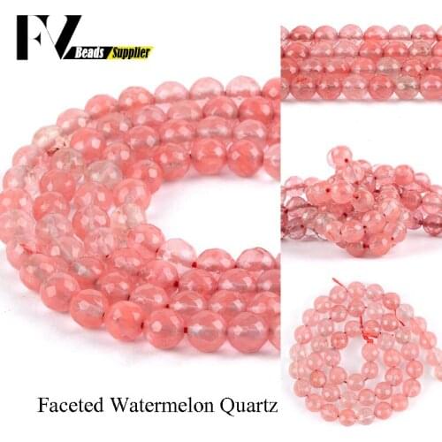 Natural Stone Beads 4 6 8 10 12mm Faceted Watermelon Quartz Round Beads For Jewelry Making Diy Gem Jewellery Accessories 15inch