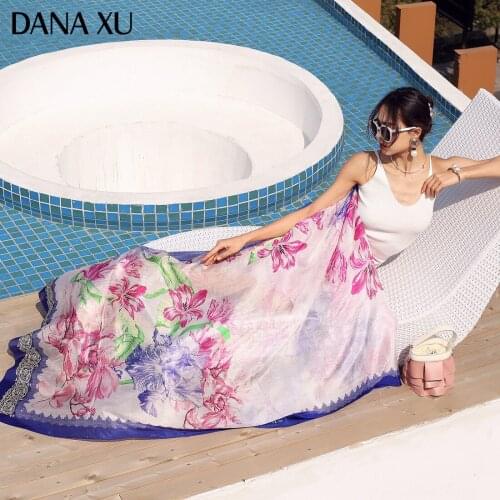 New Femme Silk Scarf Women Luxury Brand Flower Summer Beach Blanket Bandana Muslim Hijab Foulard Pashmina Mulberry Silk Scarf