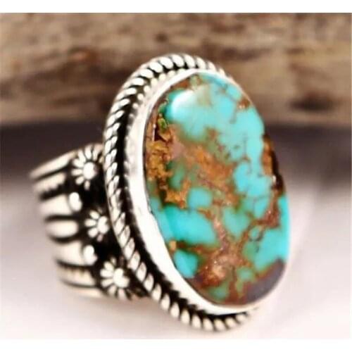 New Turquoise Vintage Bohemia Rings For Women Silver Color Natural Stone Wedding Party Anniversary Jewelry Gift
