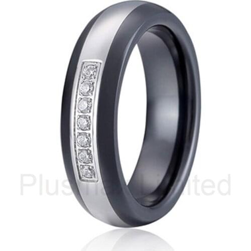 OEM/ODM born of a couple classic black ceramic and titanium steel couple wedding rings for women