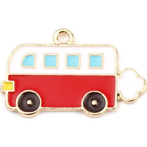 10 PCs Bus Rabbit Zinc Based Alloy Charms Pendant For Necklace Making Animal Style Gold Color Multicolor Enamel Jewelry DIY
