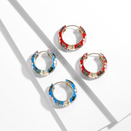 New Design Enamel Small Hoop Earrings for Women Trendy Boho Ethnic Multicolor Geometric Circle Earring Wedding Jewelry Gift