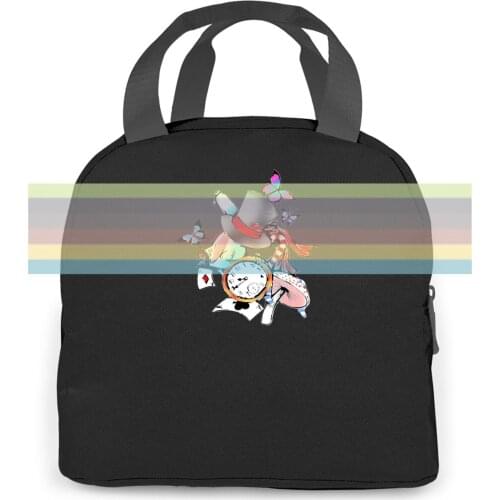 Alice In Wonderland Art Mad Hatter Illustration Ladies Brand Femme Hipster Print women men Portable insulated lunch bag school
