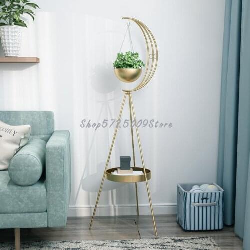 Light luxury nordic golden triangle iron flower stand indoor living room hanging basket flower pot stand household shop floor ra