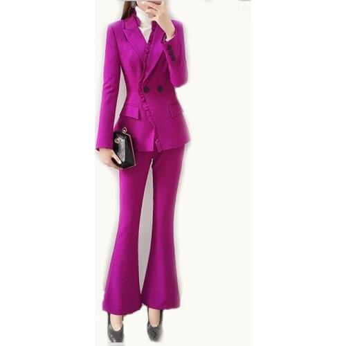 Spring and autumn new Wood ear side small suit suit womens Leisure office fashion temperament suit micro-la pant two-piece suit