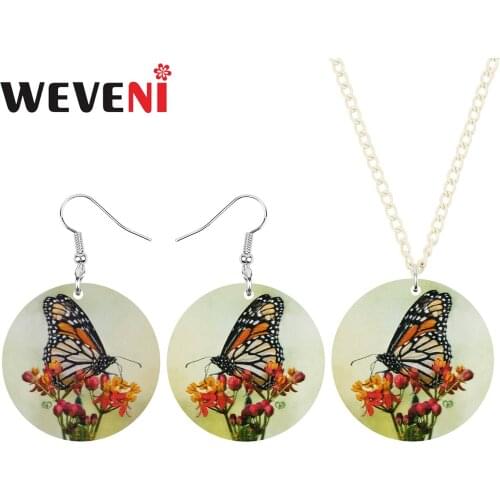 WEVENI Acrylic Round Flower Monarch Butterfly Jewelry Sets Insect Animal Earrings Necklace For Women Kids Girls Birthday Gifts