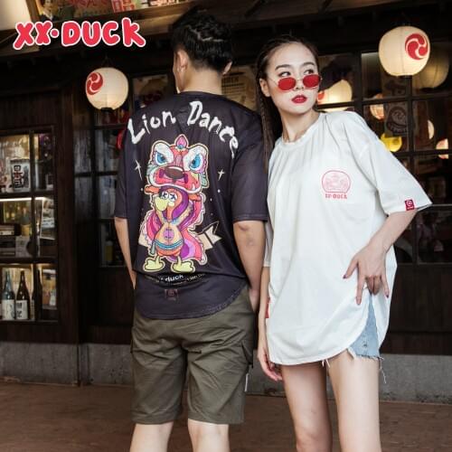 XXDUCK web celebrity fashionable short sleeve popular logo loose student T-shirt cartoon lovely duck breathable womens new coup