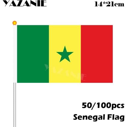 YAZANIE 14*21cm 50/100pcs Senegal Wave Flag Colorful Small National Waving Hand Flag Plastic Flagpole Flag Sports Celebration